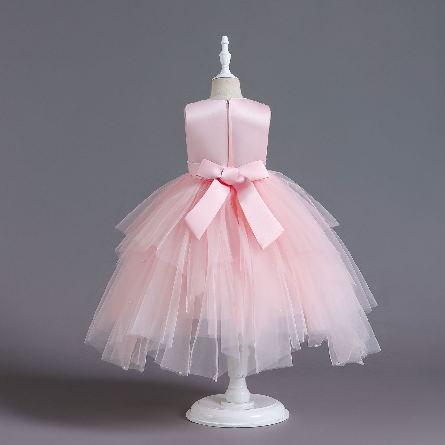 Girl Sleeveless Mesh design Lace Pink Dress