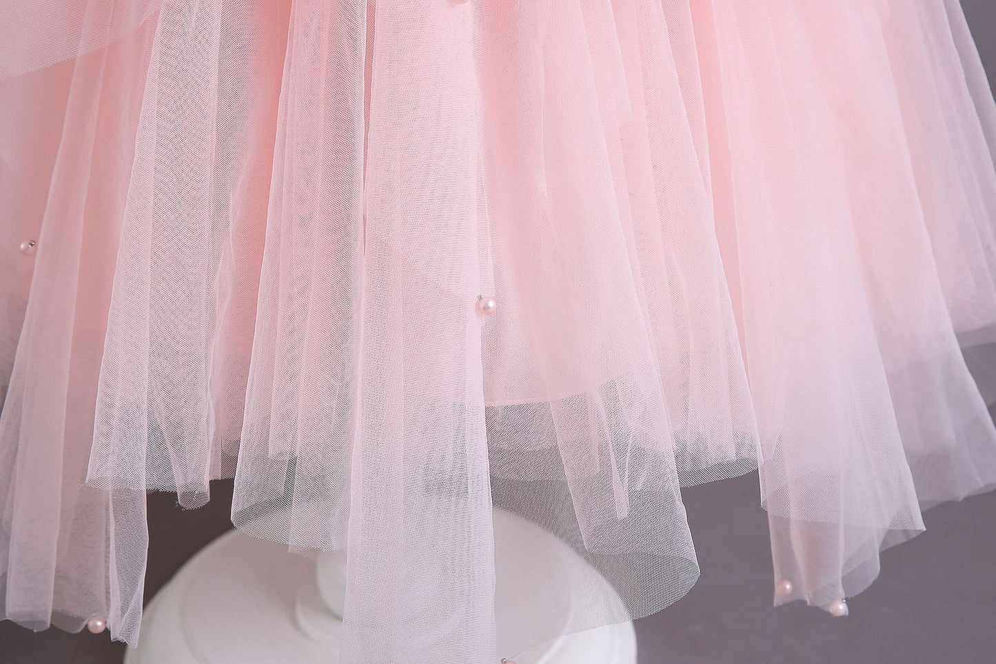 Girl Sleeveless Mesh design Lace Pink Dress