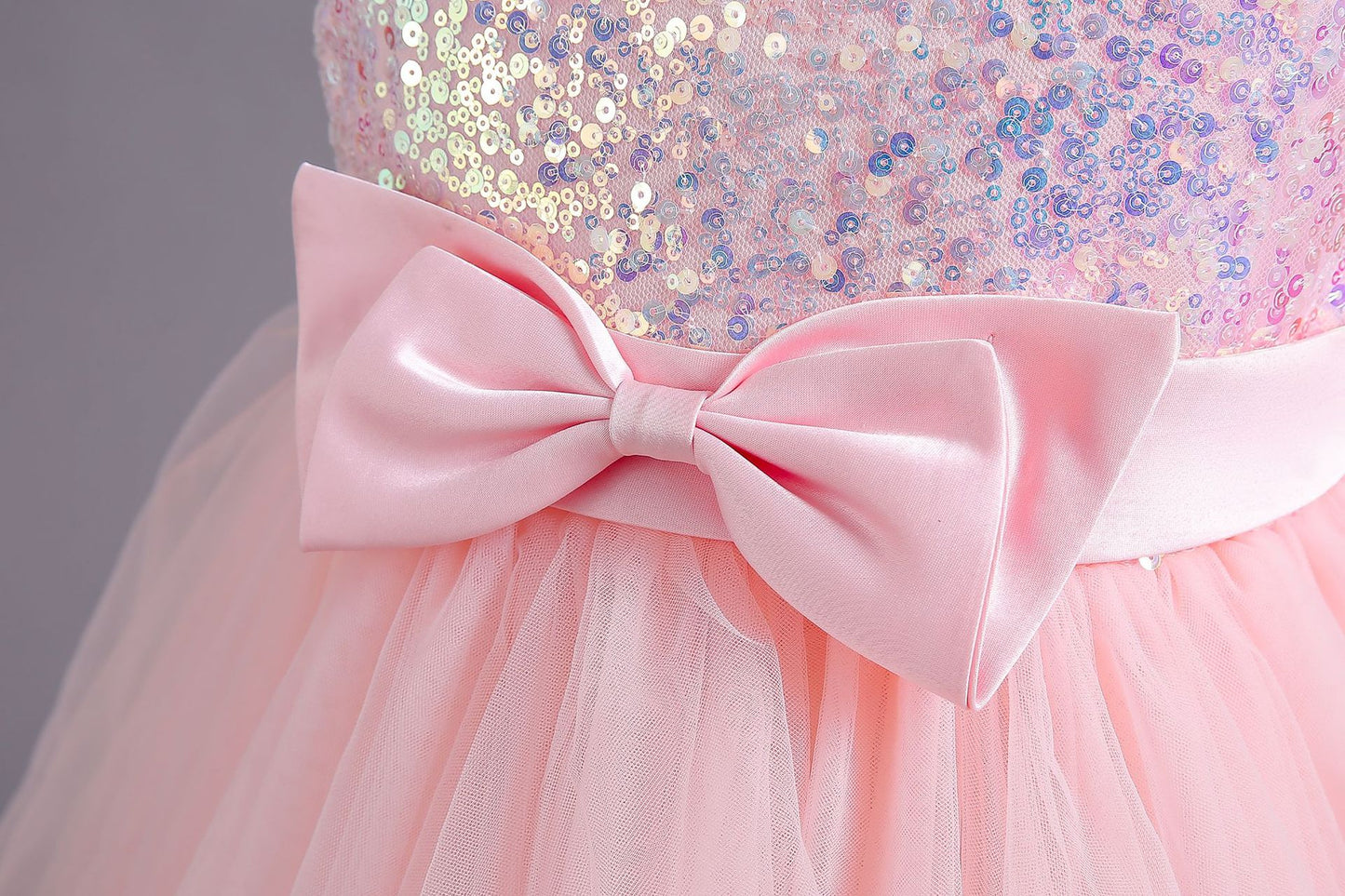 Girl Sleeveless Mesh design Lace Pink Dress