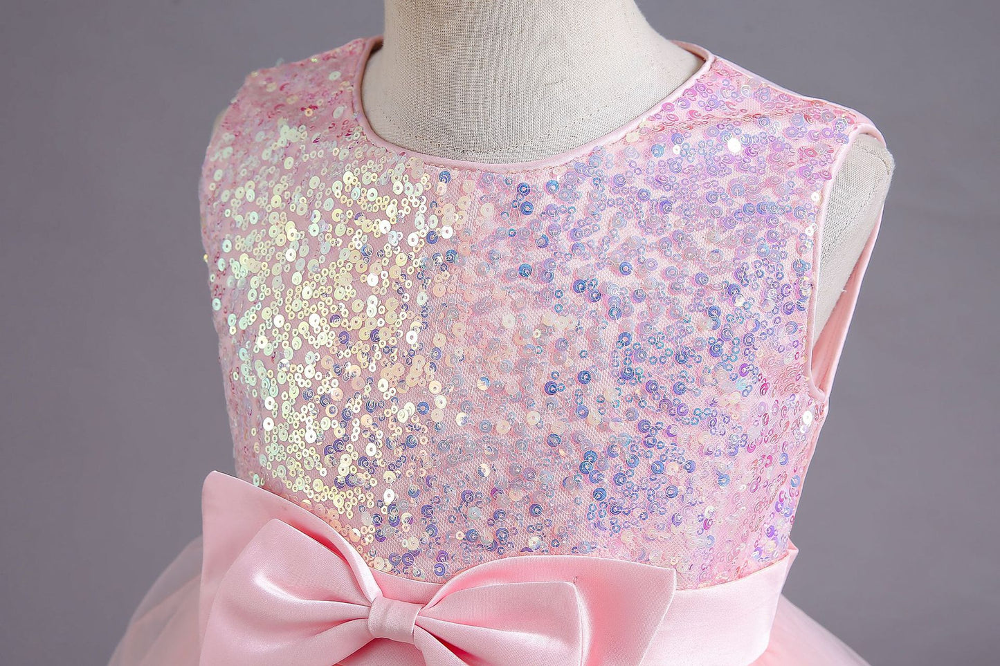 Girl Sleeveless Mesh design Lace Pink Dress