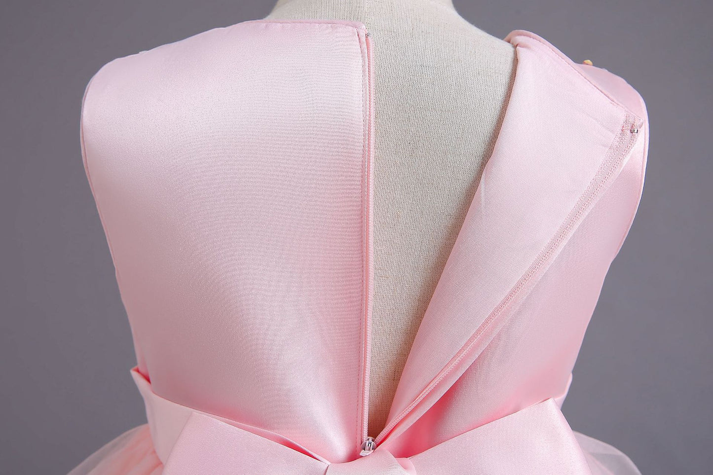 Girl Sleeveless Mesh design Lace Pink Dress