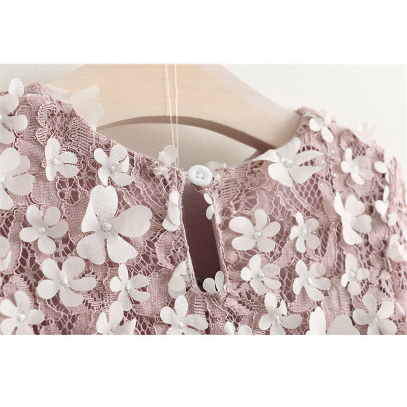 3D Floral Mesh Splicing Pink Long sleeve Baby Princess Party Dress