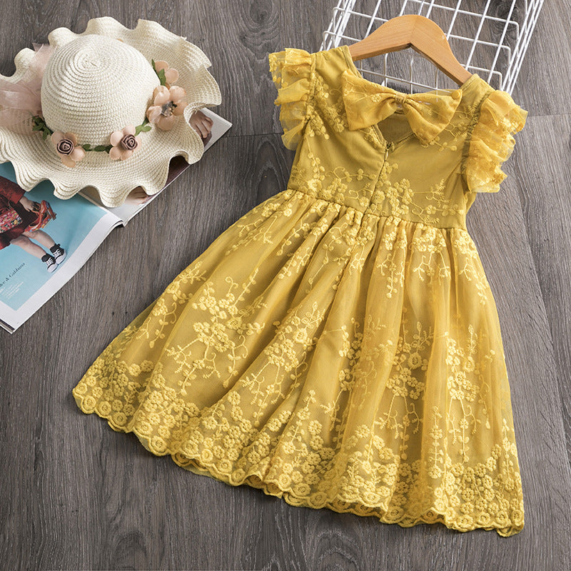 Kid/Toddler Girl Embroidery Yellow Princess Party Dress