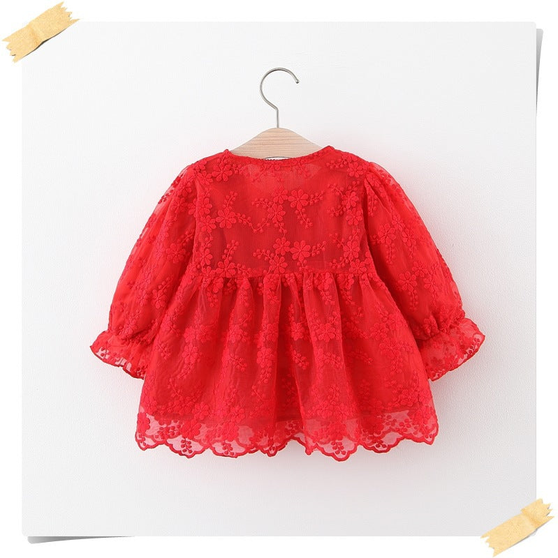 Kids baby Girl Long Sleeve Floral Design lace Dress