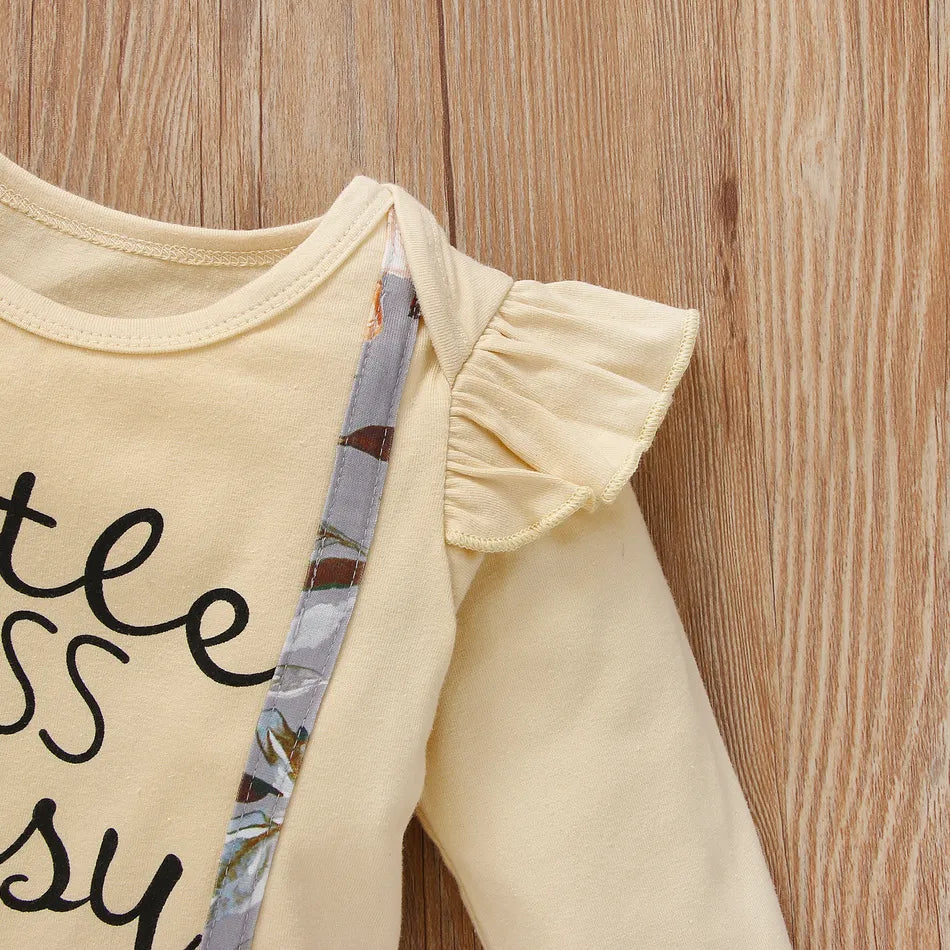 Baby Girl Ruffled Long-sleeve Romper, Pants and Headband 3-piece set