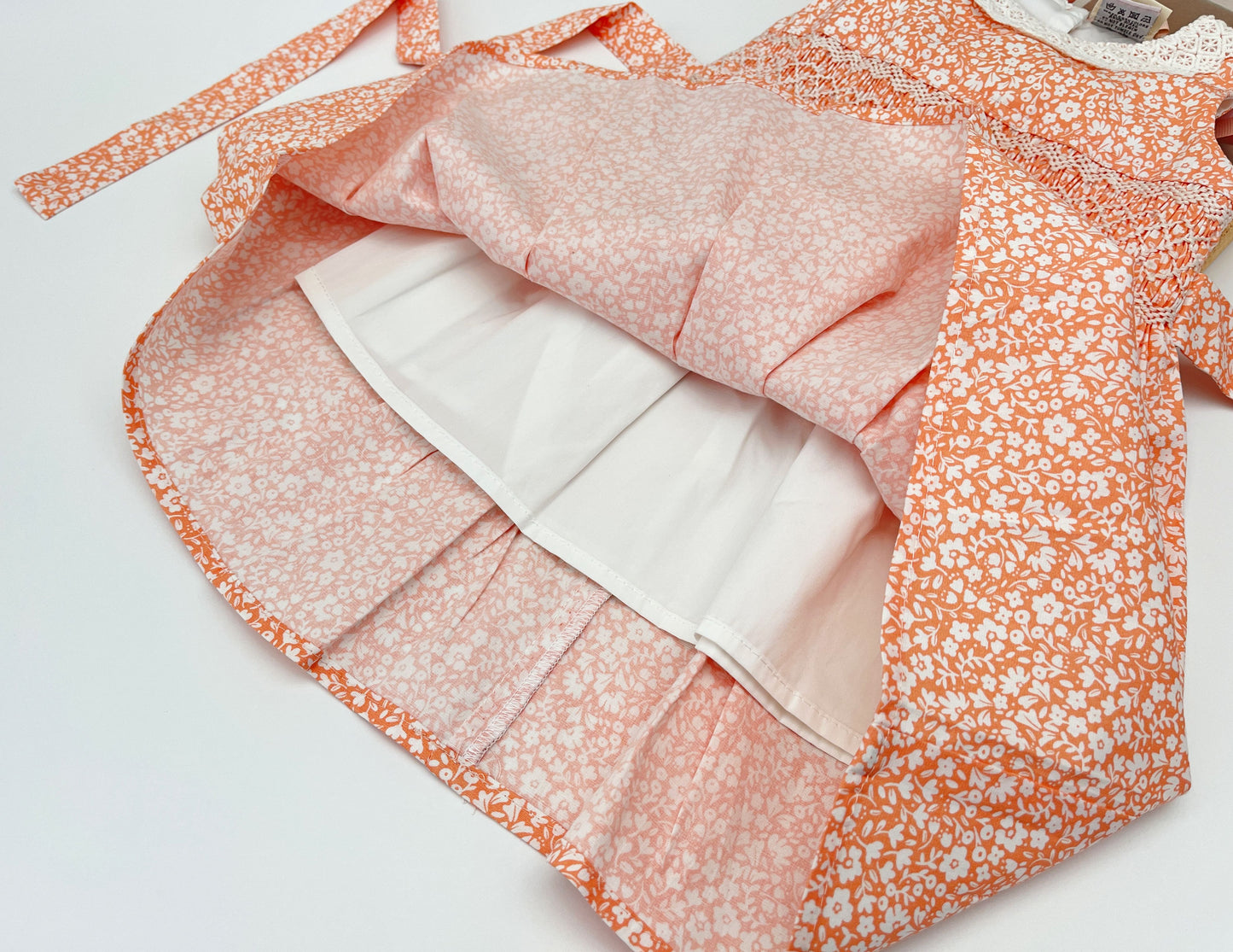 Orange Floral Print Smocked Dress