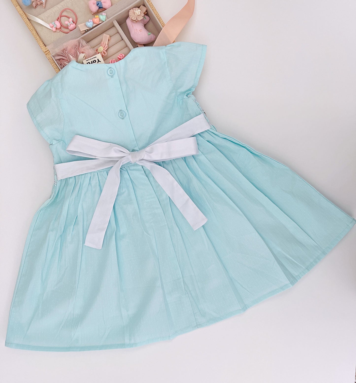 Kids Toddler Girl Dress Hand Smocked Aqua Colour