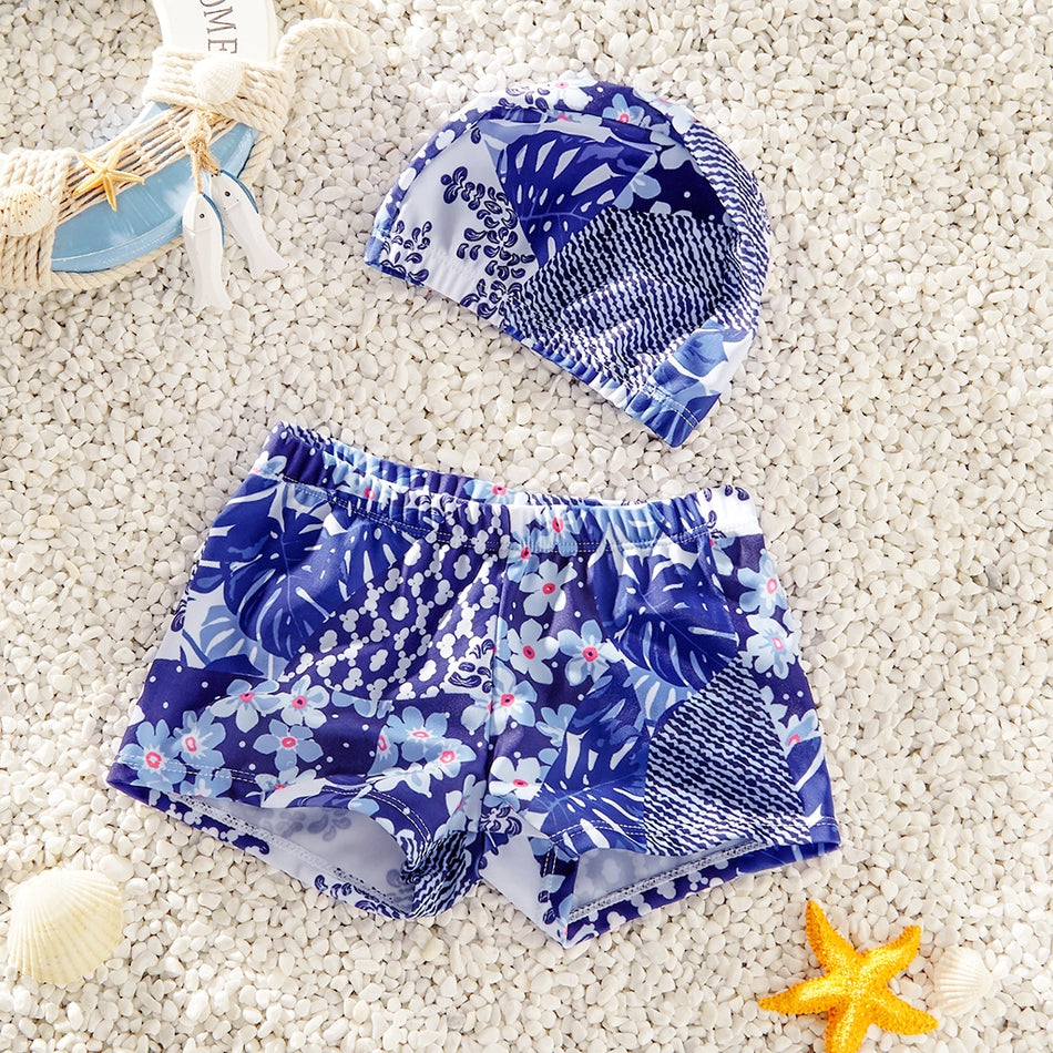 Toddler Boy Stylish Trunk and Hat Swimsuit Set