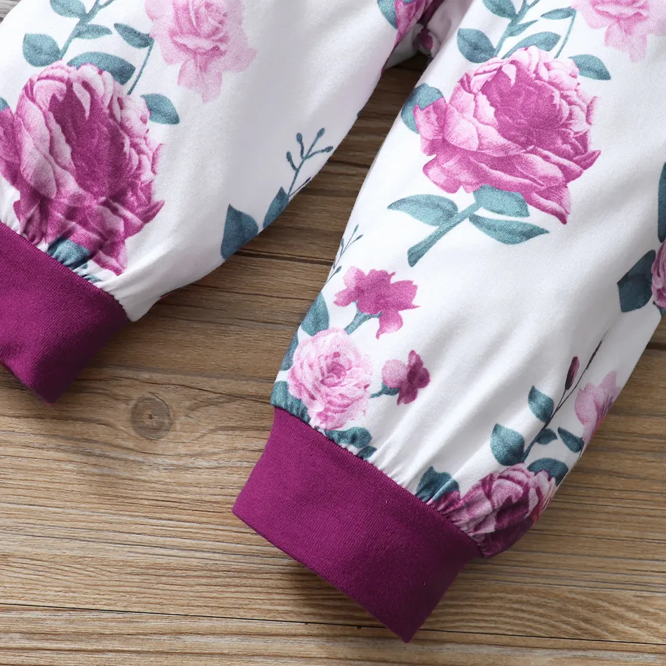 3pcs Letter and Floral Print Long-sleeve Baby Romper Set