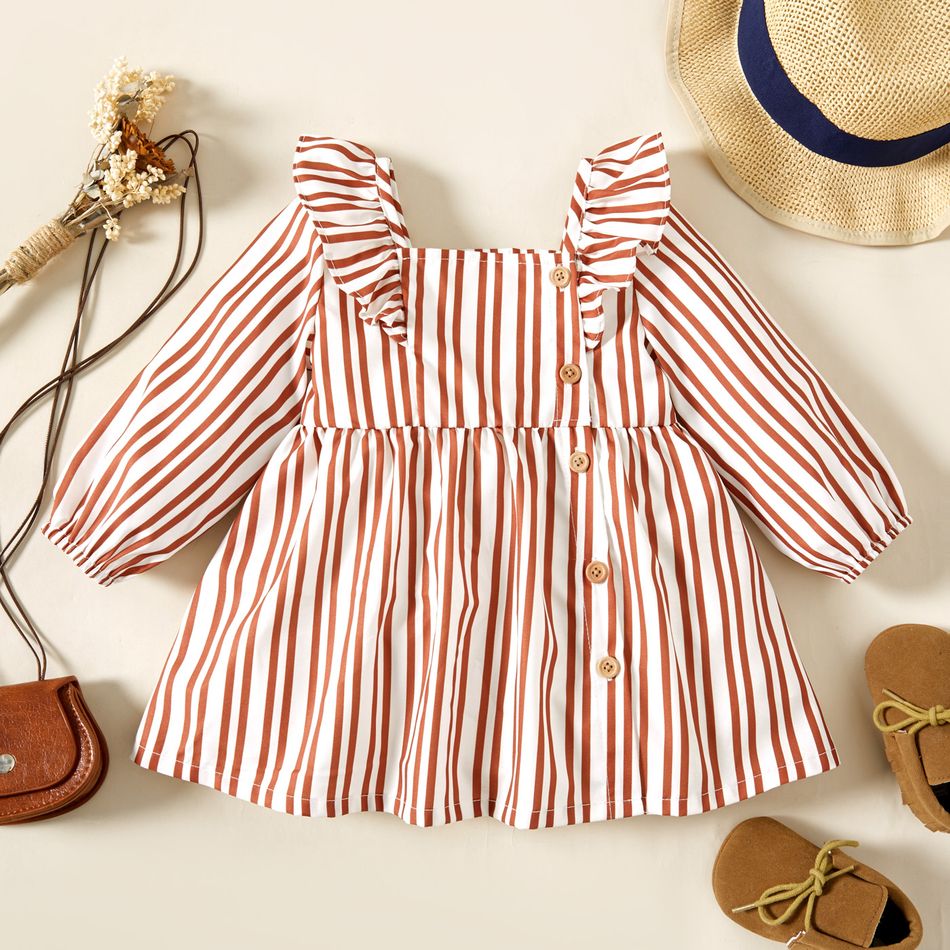 Toddler Girl Striped Square Neck Ruffle Dress