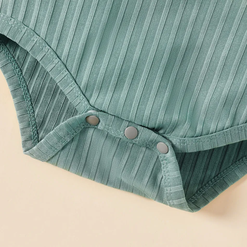 2pcs Baby Girl Ribbed Romper and Bowknot Suspender Skirt Set