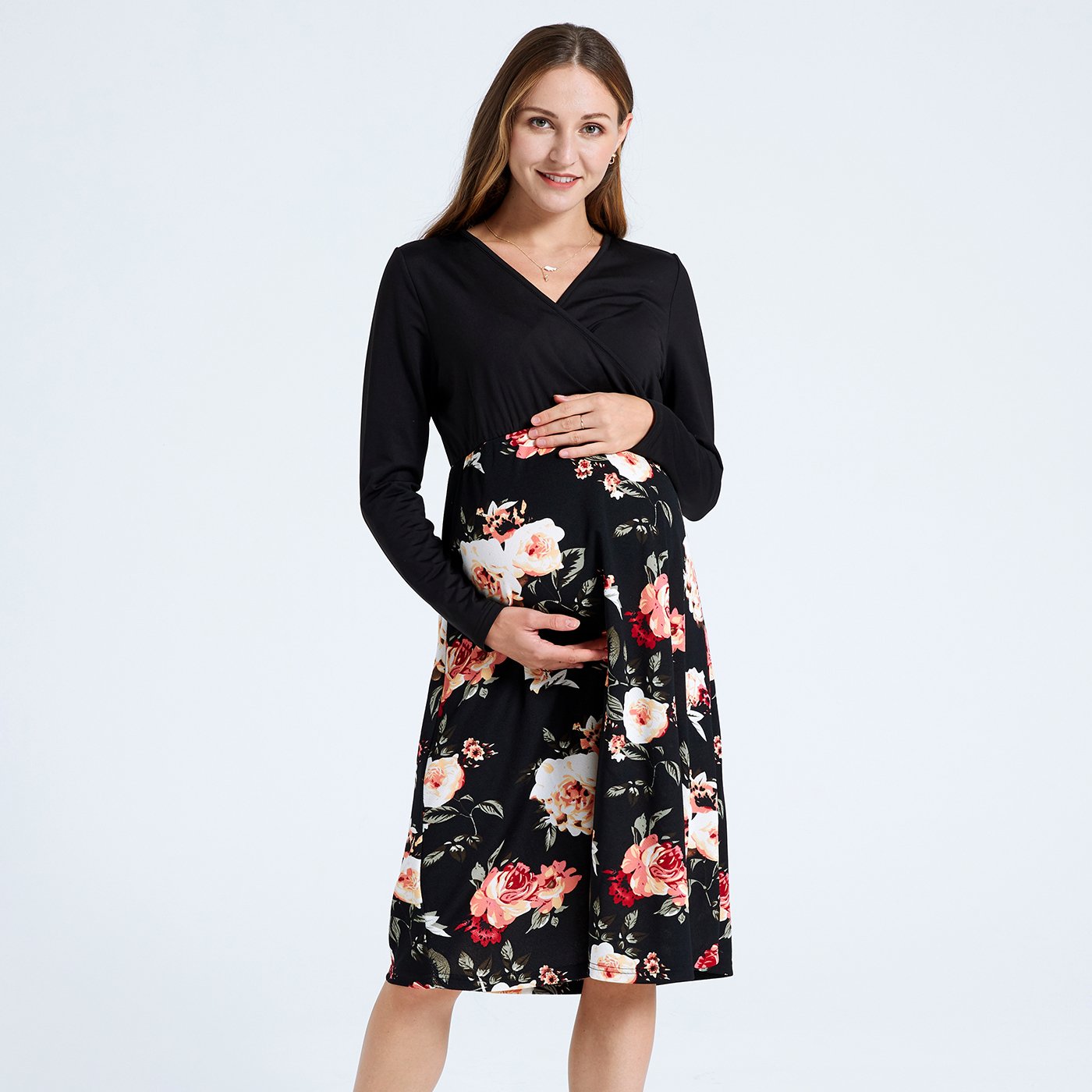 Nursing Thanksgiving Floral Print Splice Dress