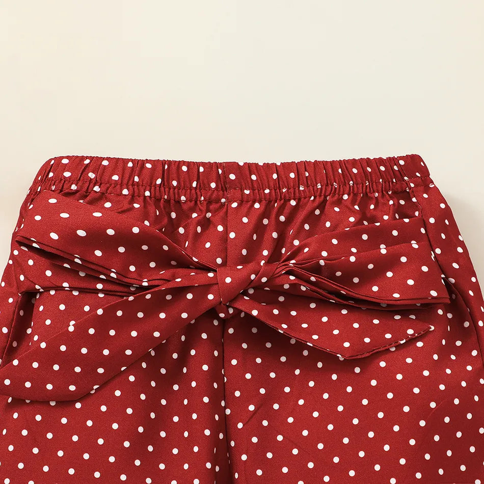 Baby Girl Ruffled Bodysuit and Polka Dots Pants with Headband 3-piece Set