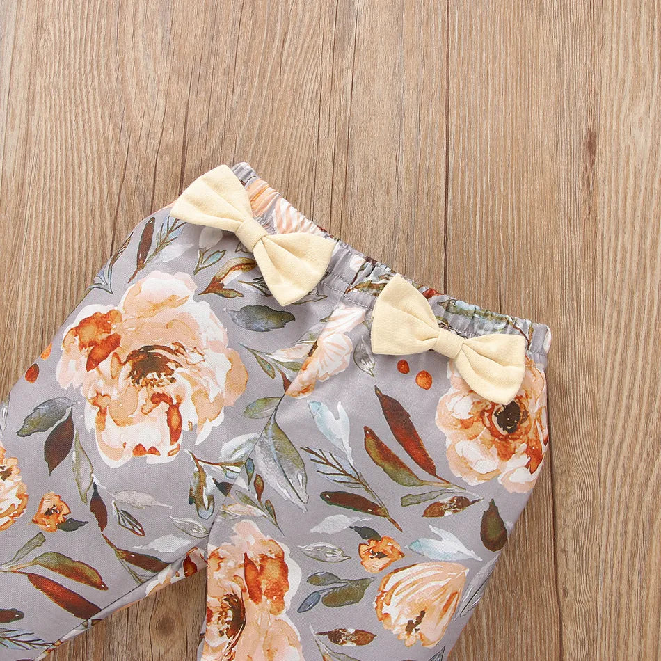 Baby Girl Ruffled Long-sleeve Romper, Pants and Headband 3-piece set