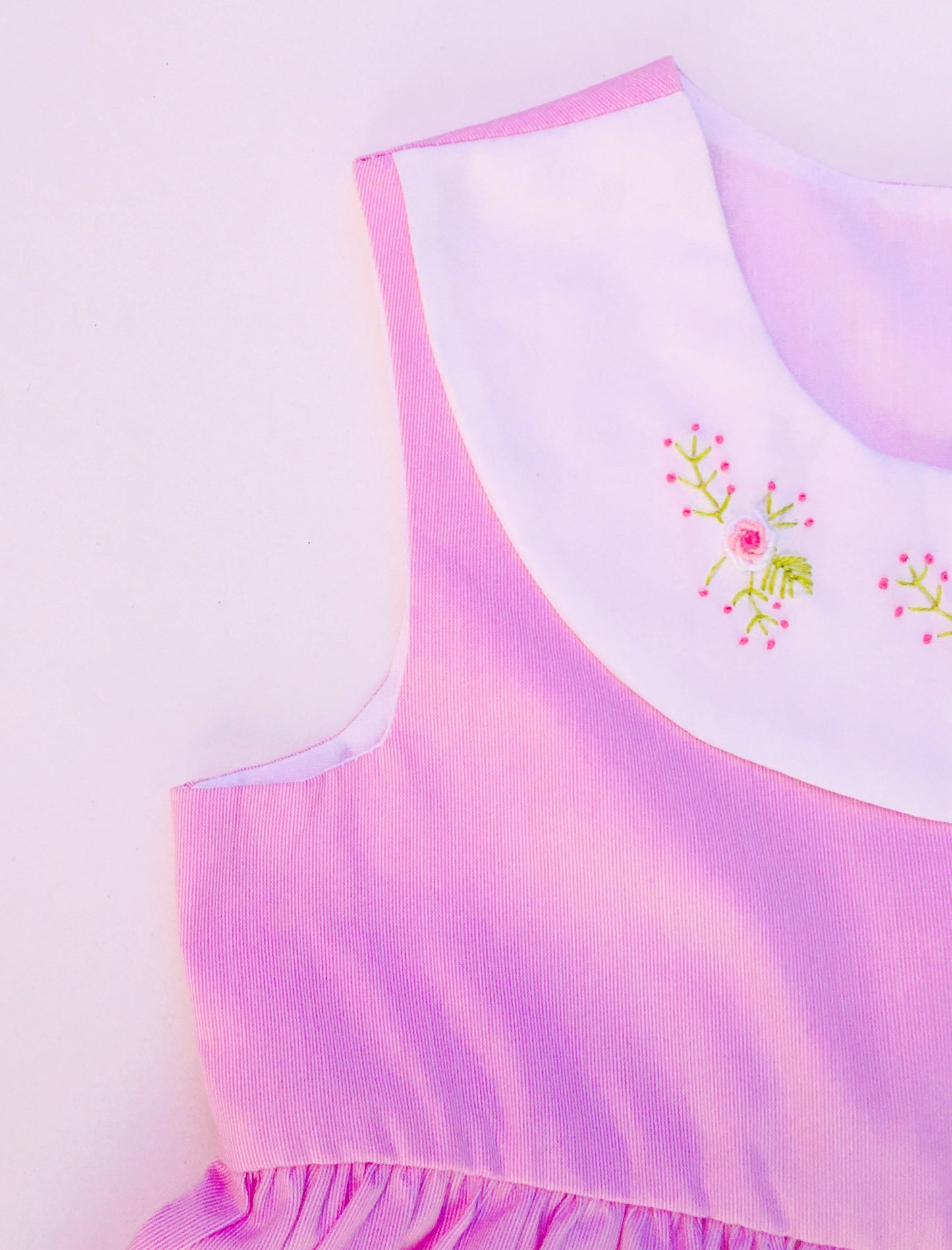 Girl Flower Embroidered Sleeveless Pink Dress