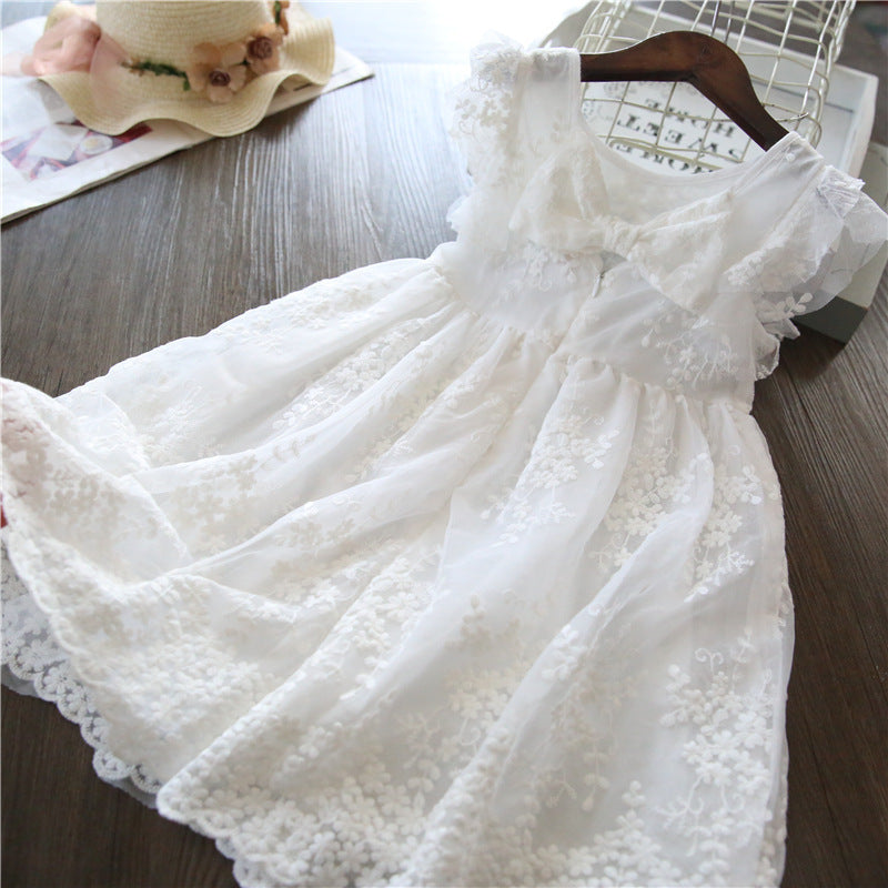 Embroidery White Kids Party Dress