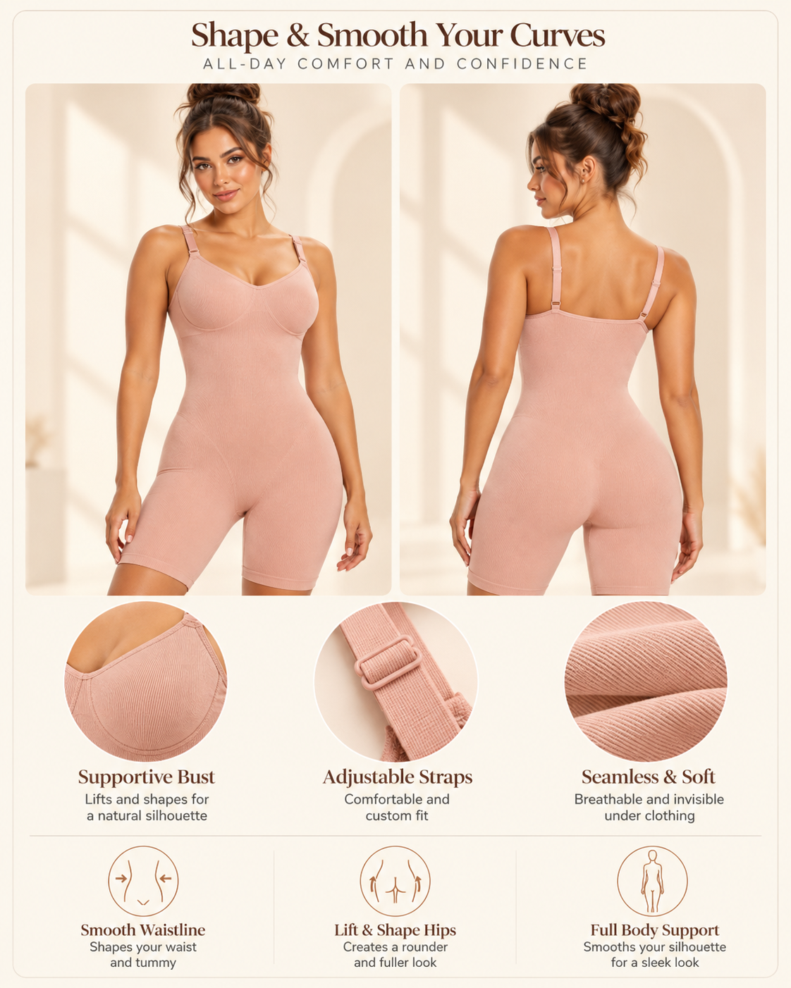 Seamless Shapewear Bodysuit – Tummy & Thigh Shaper