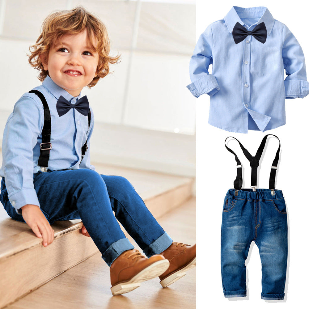 Kid Boy Formal Bow tie & Shirt & Suspender Pants 3-piece Party Set