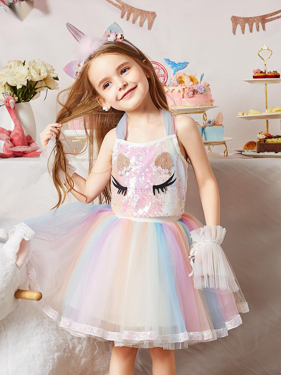 Kids Little Girls' Unicorn Rainbow Tulle Party Skirt and top set