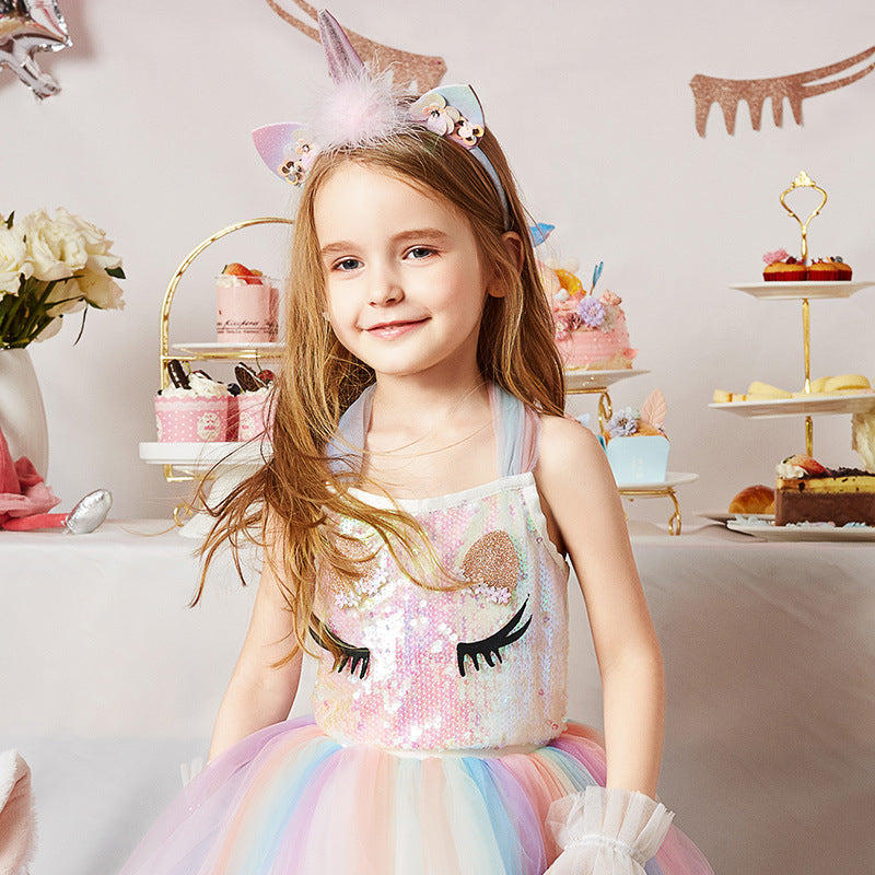 Kids Little Girls' Unicorn Rainbow Tulle Party Skirt and top set
