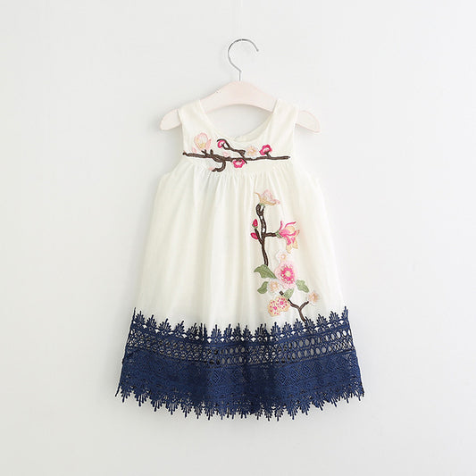 Girls Dress Flower embroidered Sleeveless Cotton Dress