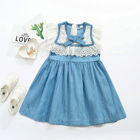 100% Cotton Baby/Toddler Girl summer lace bow dress