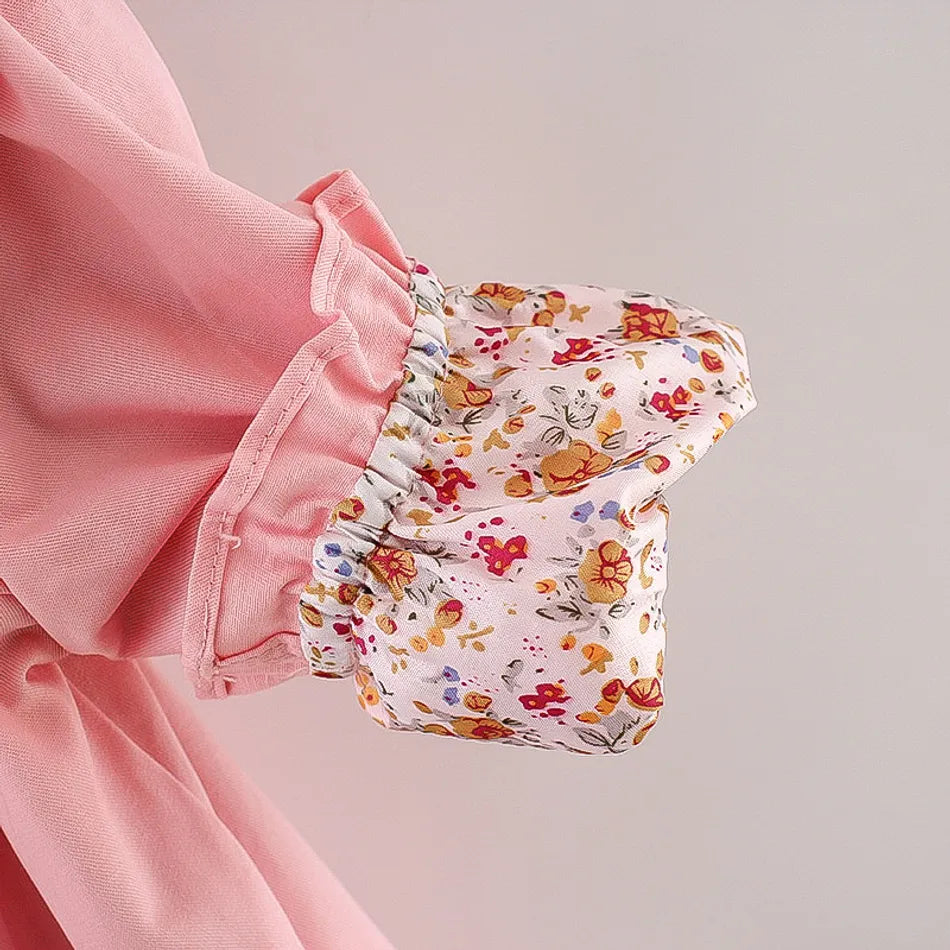 Baby Girl Solid Long-sleeve Floral Cotton Coat Jacket