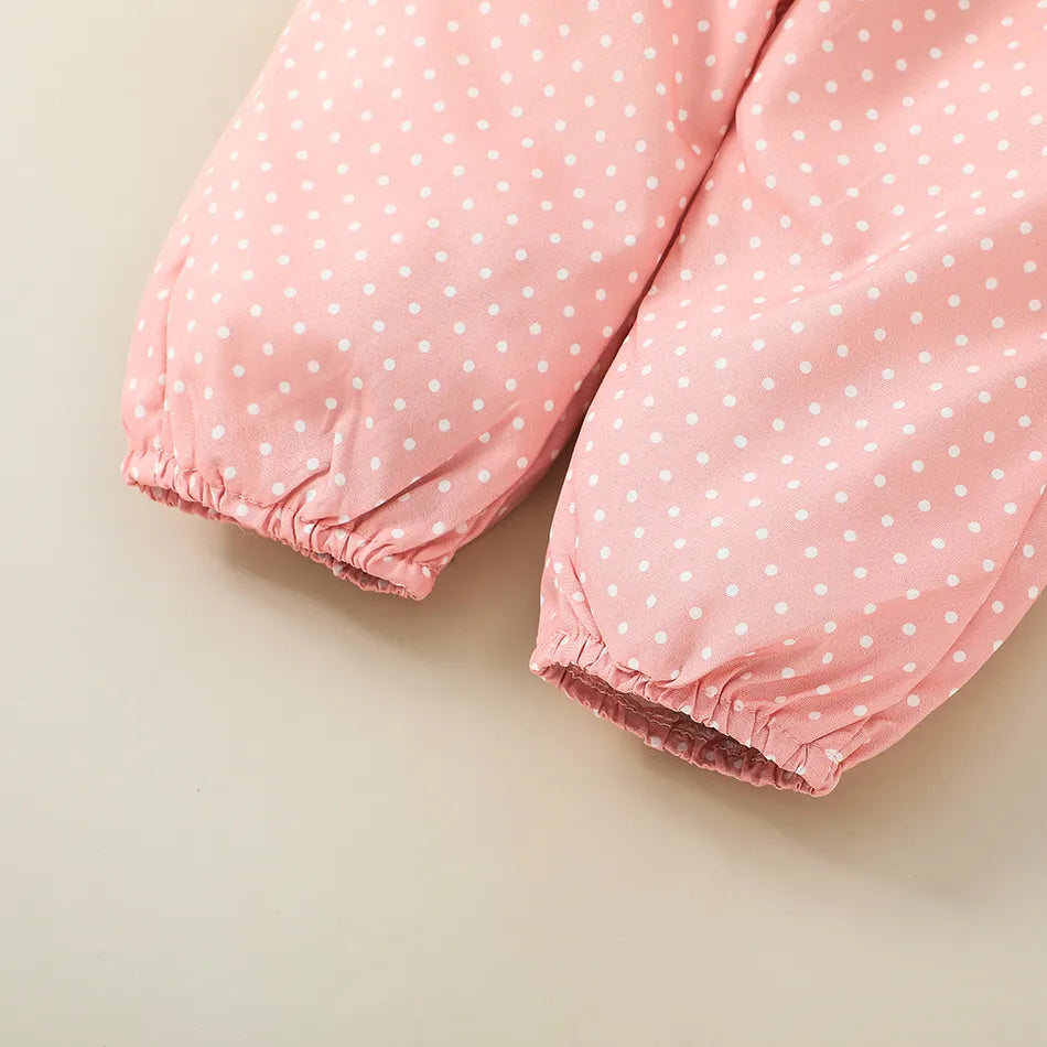 Baby Girl Ruffled Bodysuit and Polka Dots Pants with Headband 3-piece Set
