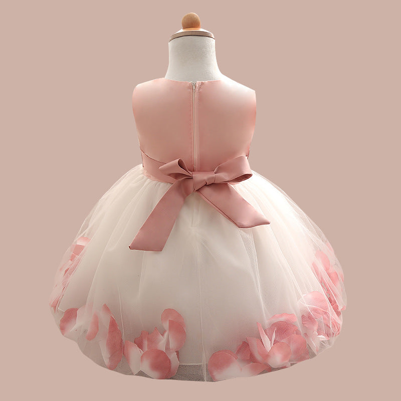 Kid Girl Rose Bowknot Design Sleeveless Princess Costume Party Mesh Dress