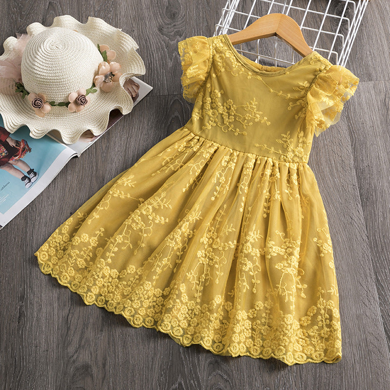 Kid/Toddler Girl Embroidery Yellow Princess Party Dress