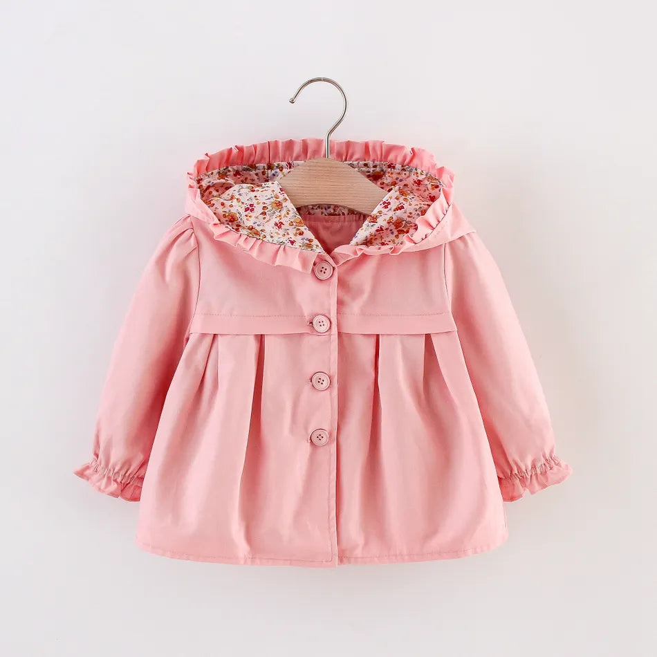 Baby Girl Solid Long-sleeve Floral Cotton Coat Jacket