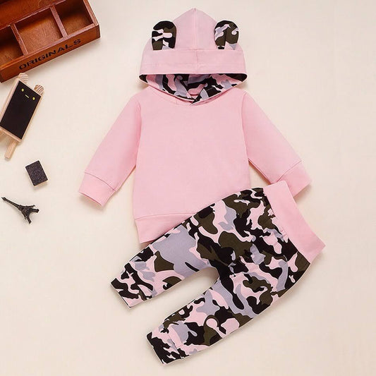 Baby Hoodie and Camouflage Pants Cotton 2-piece Set