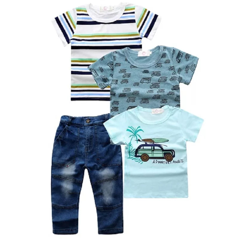 Cotton 3pcs T- shirt and Jean for Toddler Boy and Kid Boy