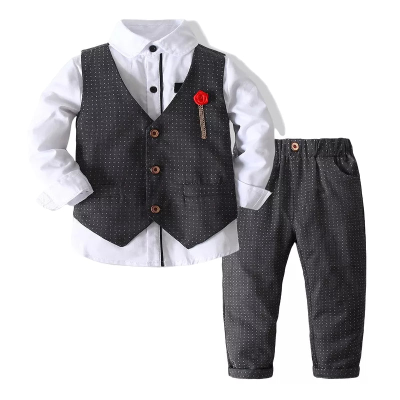 Boys Formal Suit Set, Shirt with Slim Vest and Pants