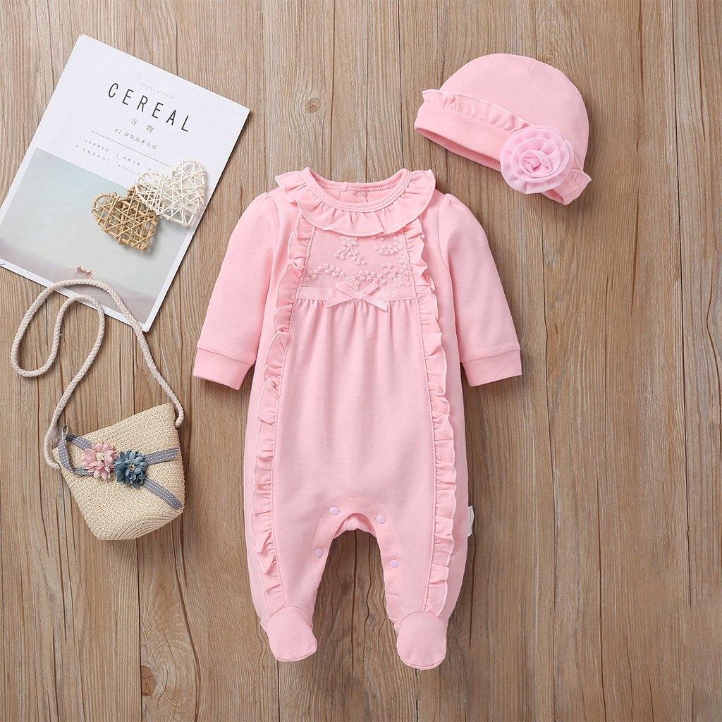 100% Cotton Ruffle Footie Jumpsuit with Hat Set For Baby Girl NZ - Yara clothing nz