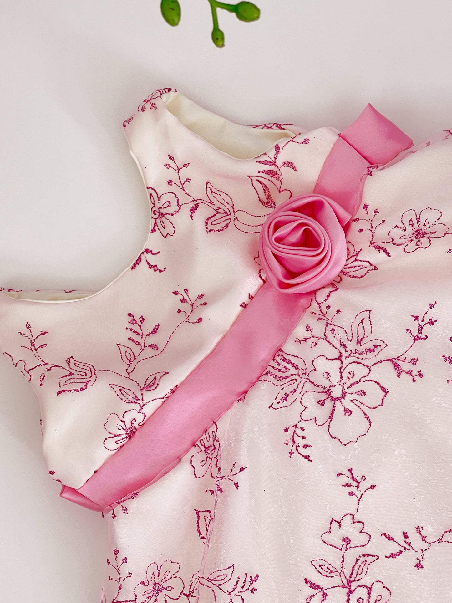 Kids Girls Pink Rose Bowknot Sleeveless Party Dress and Hairband