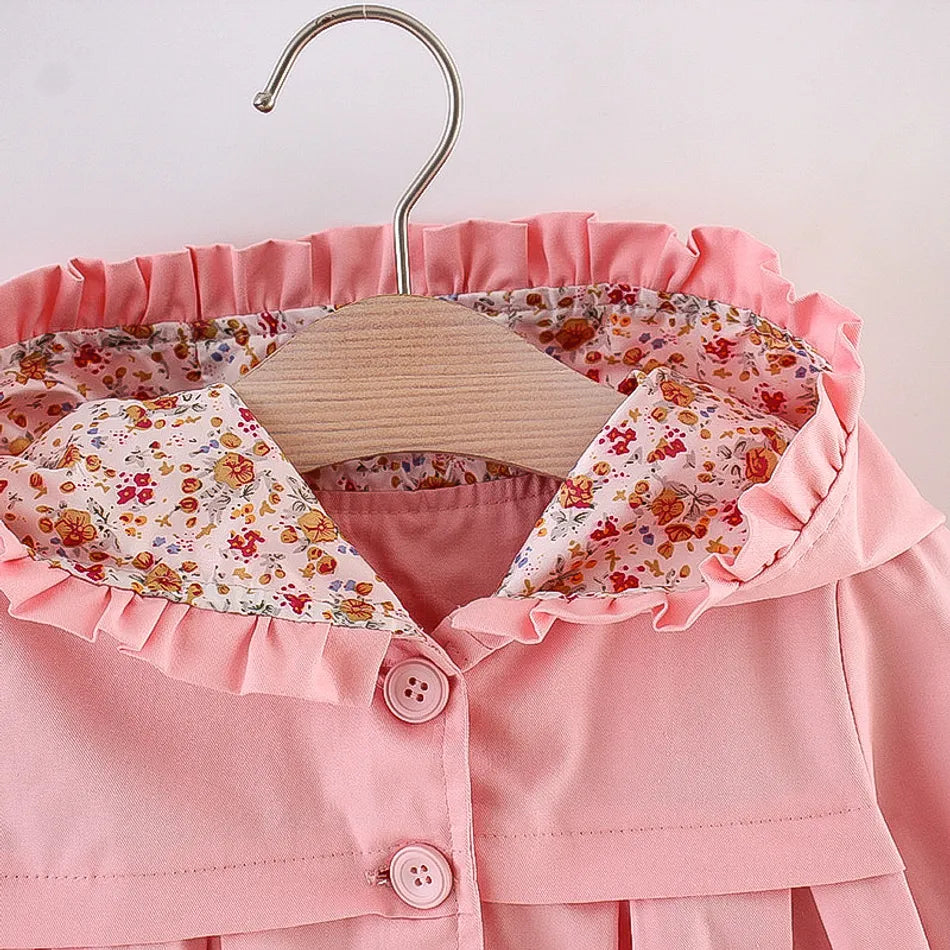 Baby Girl Solid Long-sleeve Floral Cotton Coat Jacket