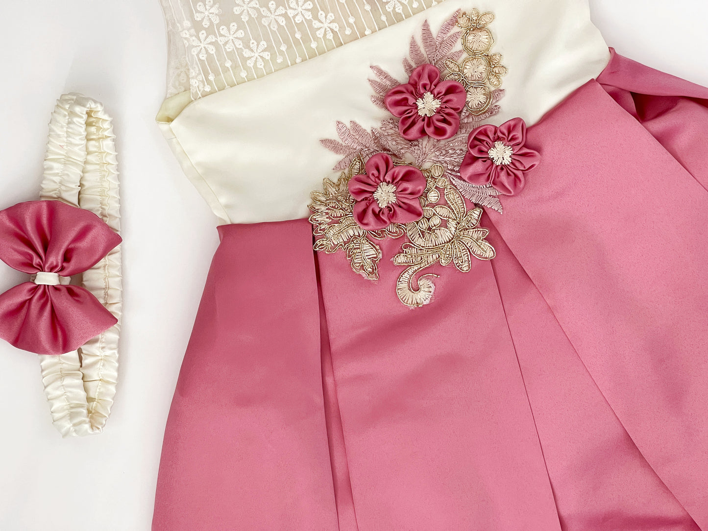 Kids Girls Floral Decor Bowknot Sleeveless Party Dress and Hairband