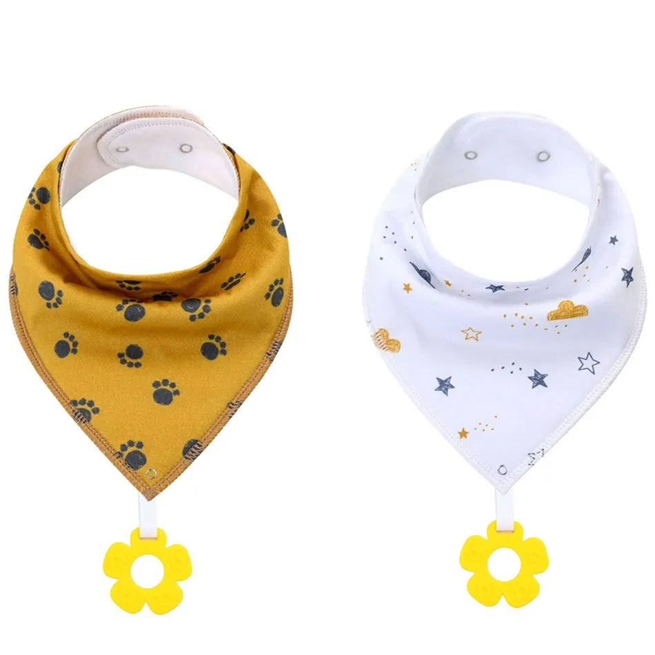 2-pack Baby Infant Toddler Teething Bib with Teething Toys