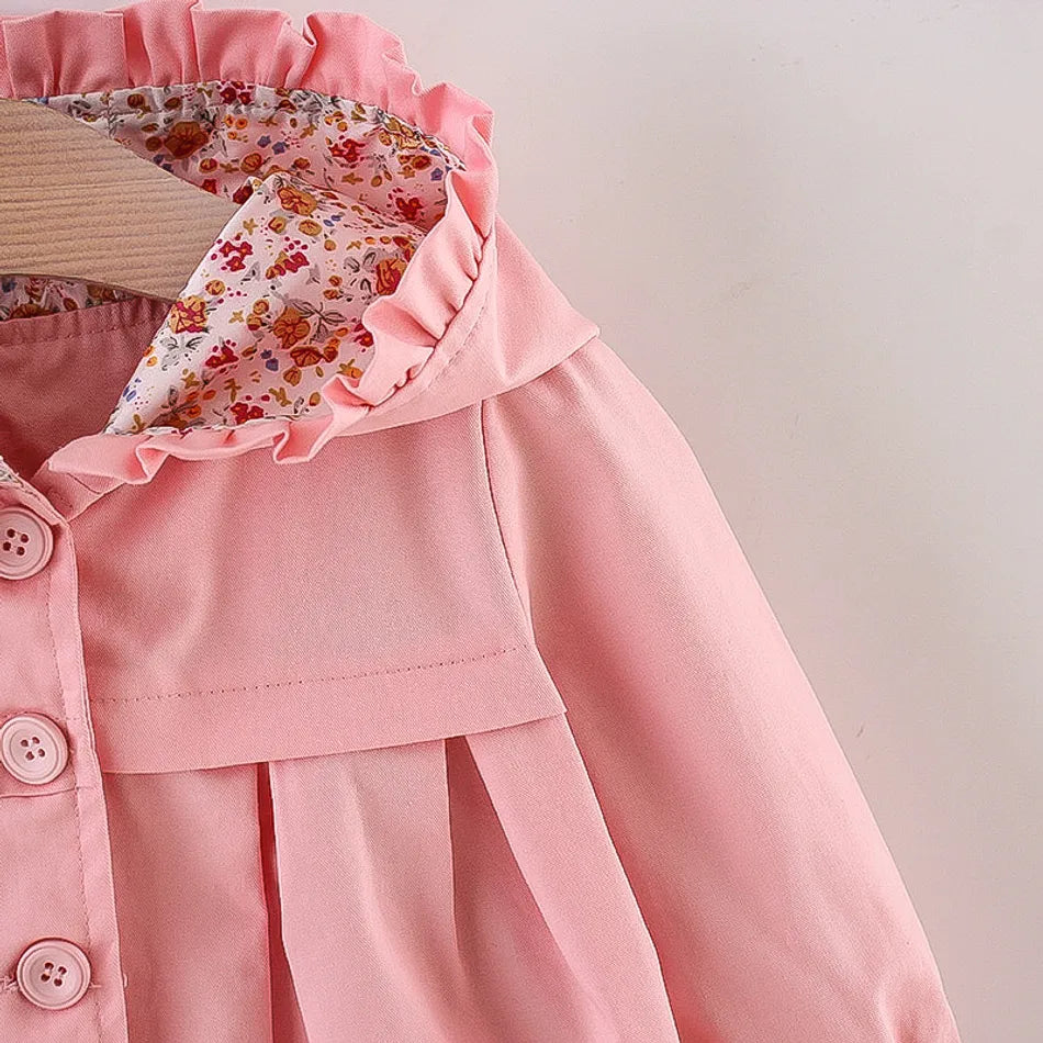 Baby Girl Solid Long-sleeve Floral Cotton Coat Jacket