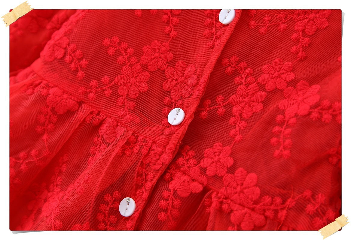 Kids baby Girl Long Sleeve Floral Design lace Dress