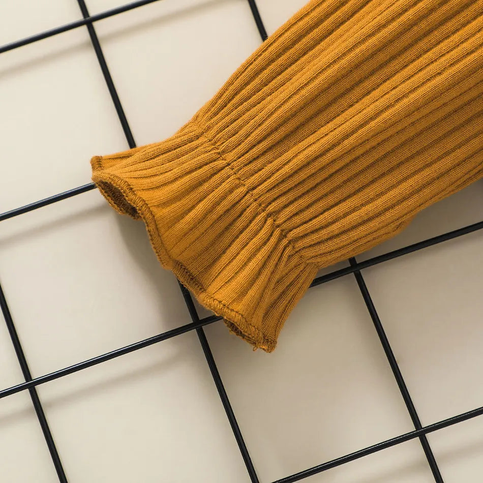 Long-sleeve Ruffle Ribbed Baby Romper and Floral Print Mini Skirt 3pcs Set