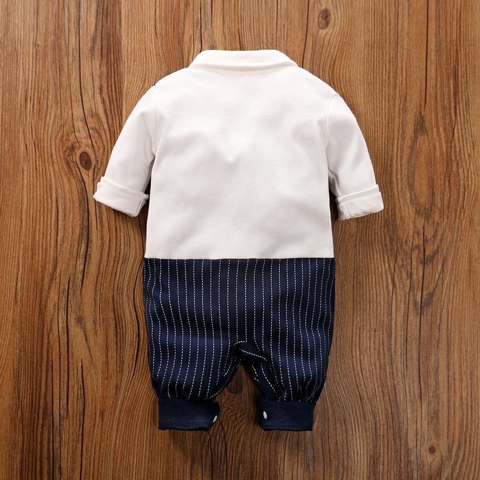 Baby Boy 100% Cotton Gentleman Bow tie Striped Jumpsuit NZ - Yara clothing nz