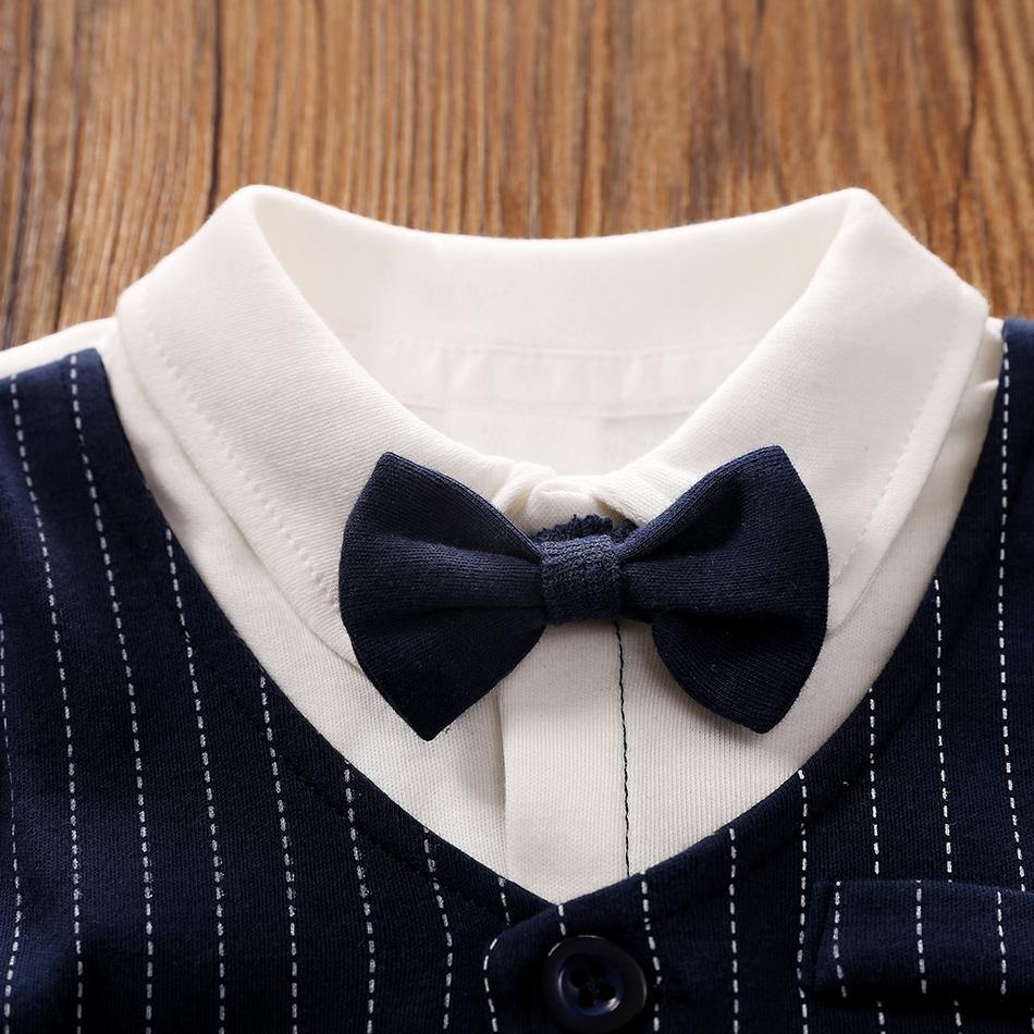 Baby Boy 100% Cotton Gentleman Bow tie Striped Jumpsuit NZ - Yara clothing nz