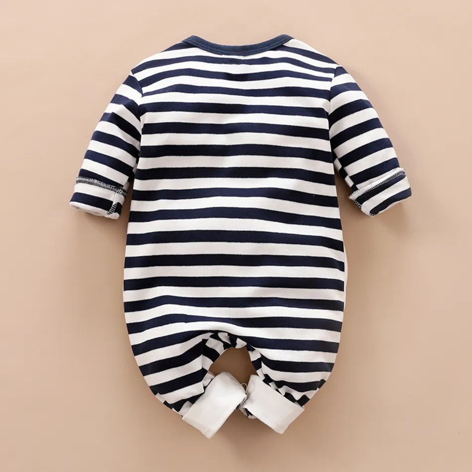 Penguin Print Stripes Long-sleeve Jumpsuit for Baby