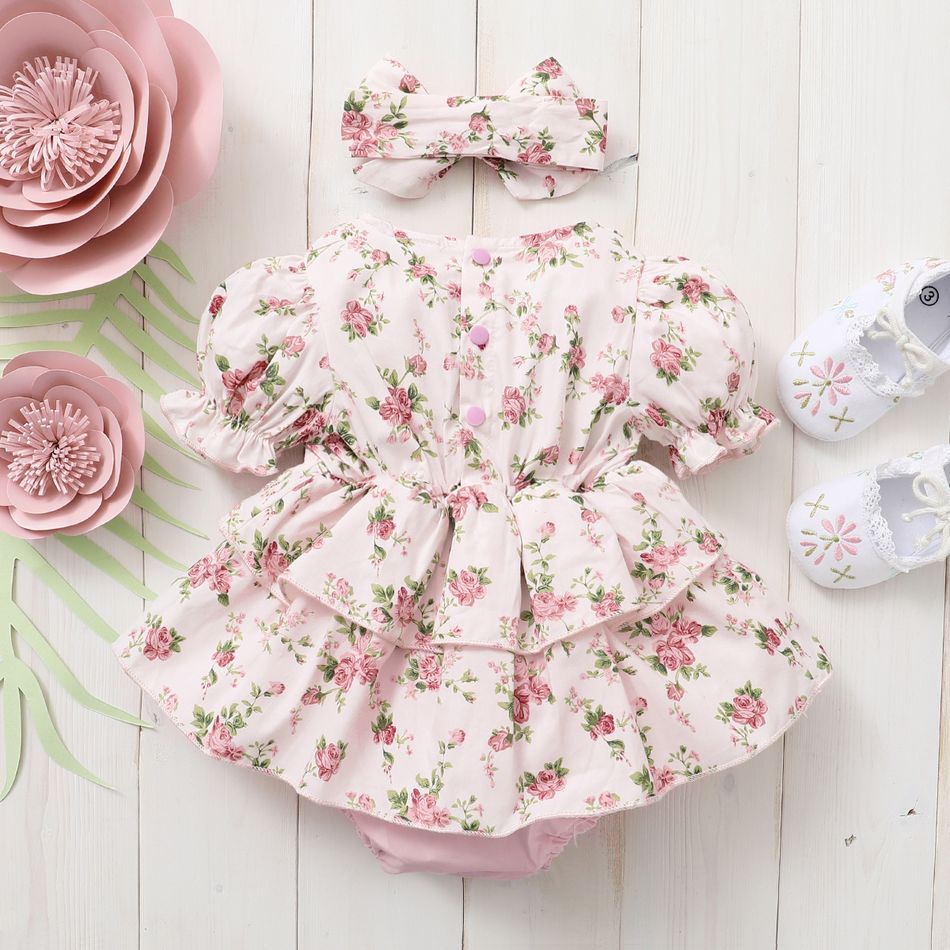 100% cotton Floral Allover Puff-sleeve Pink Baby Set – Yara clothing nz