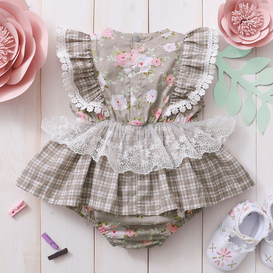 100% Cotton Baby Girl Lace Flutter-sleeve Dress Romper
