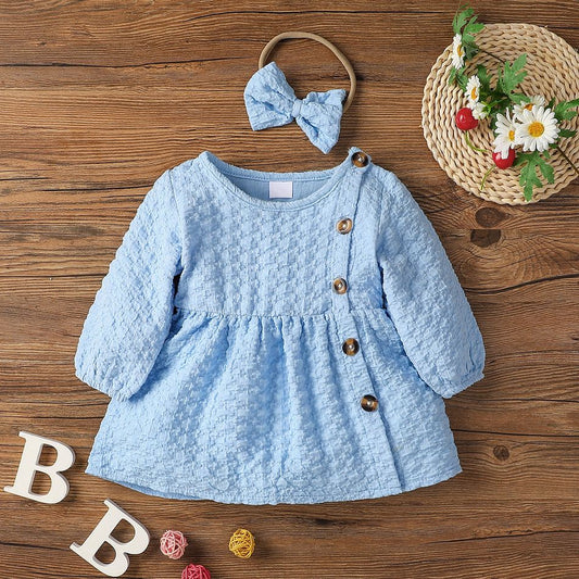 Baby girl Solid Jacquard Long-sleeve dress NZ