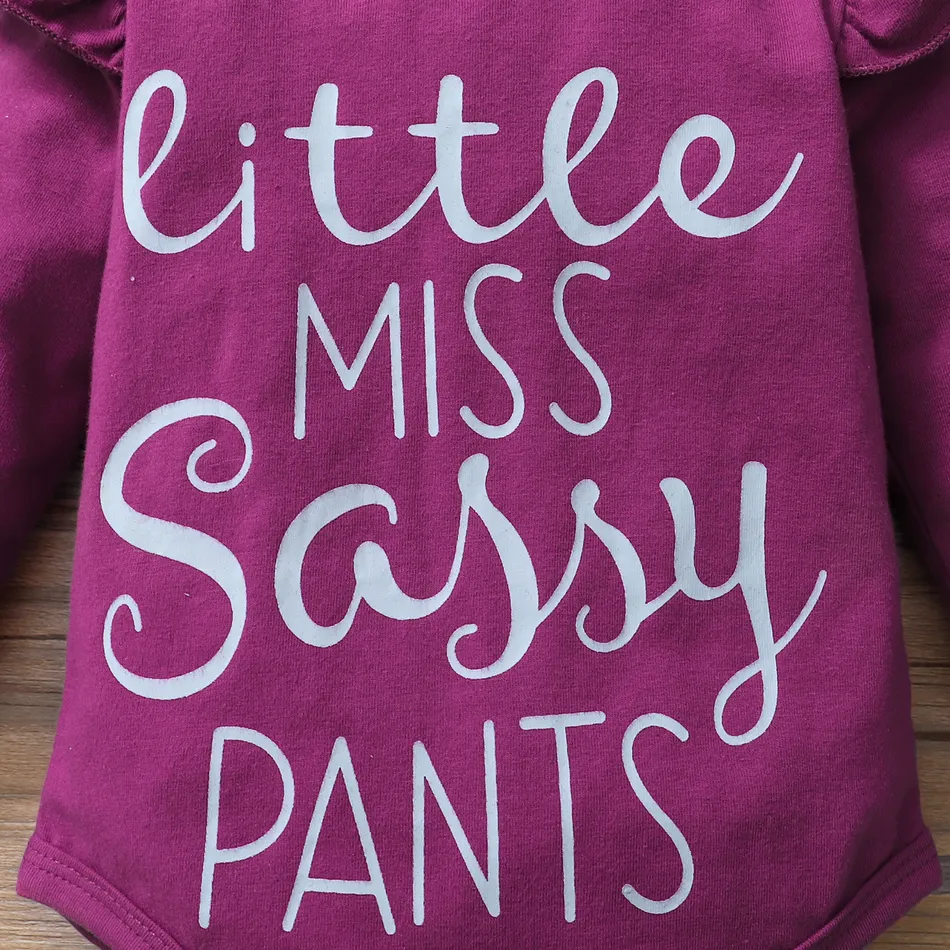 3pcs Letter and Floral Print  Long-sleeve Baby Romper Set