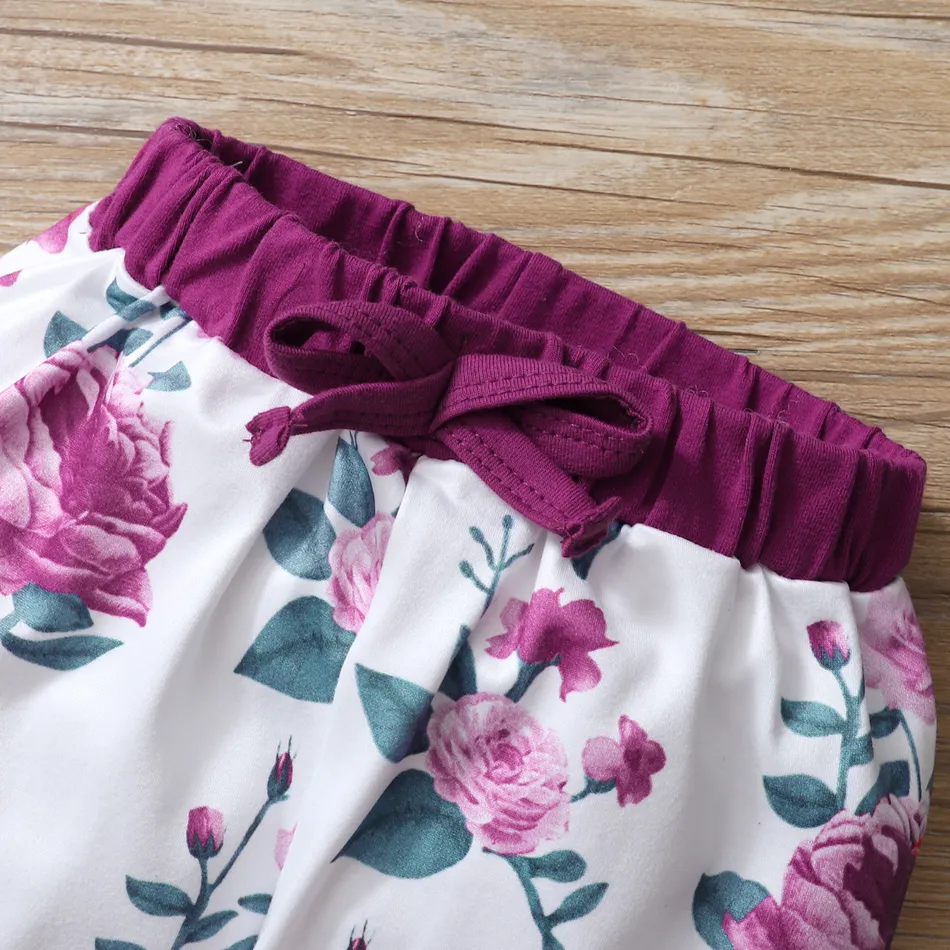 3pcs Letter and Floral Print  Long-sleeve Baby Romper Set